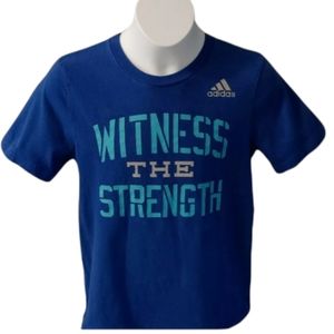 Adidas Boys Royal Blue & Teal Logo T-shirt Witness The Strength Sz 7 7X